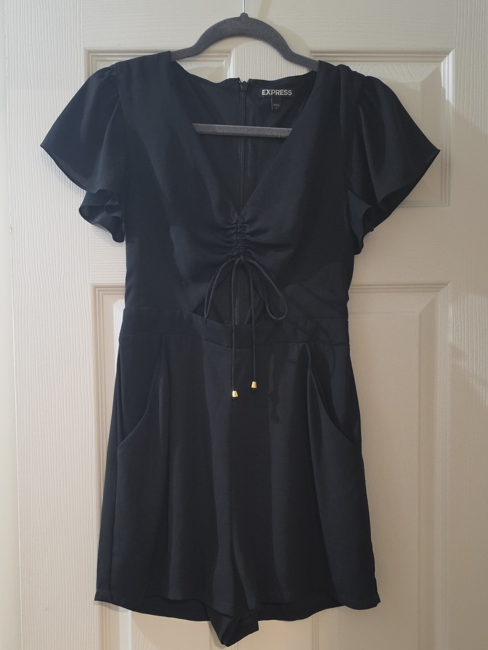 Express Black Short Sleeve Drawstring Romper